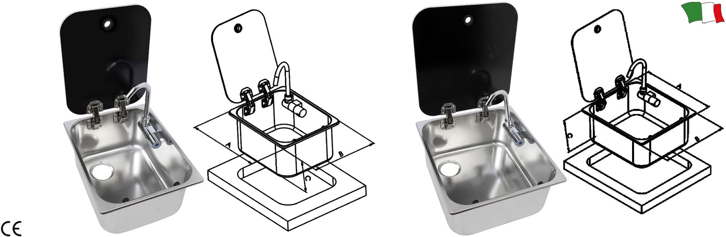 LAVELLO AD INCASSO CON COPERCHIO IN VETRO E RUBINETTO