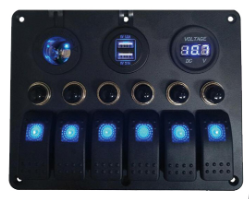 PANNELLO ELETTRICO A LED CON VOLTMETRO E 2 USB WATERPROOF IP65