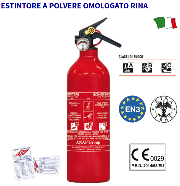 ESTINTORE A POLVERE OMOLOGATO RINA - 1KG