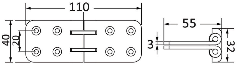 Cerniera a ribalta di precisione con rotazione 180° COD 38.291.00