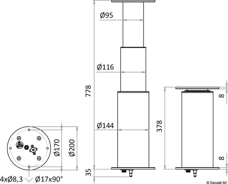 Gamba tavolo Dudge 77 rotonda elettrica in alluminio COD  48.733.12