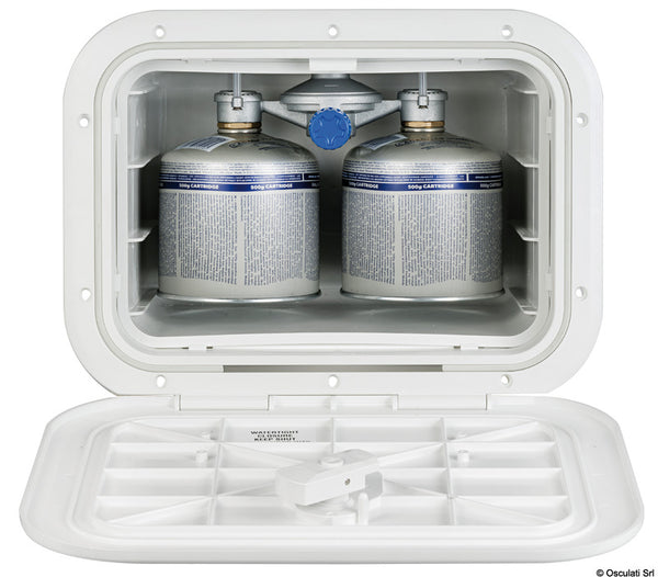 Mini gavone in plastica per alloggiare due bombole CV 500 ventilato con apertura frontale COD 50.254.00