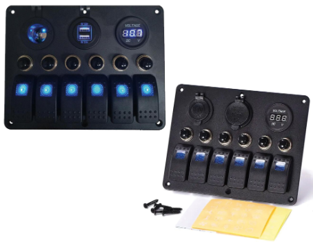 PANNELLO ELETTRICO A LED CON VOLTMETRO E 2 USB WATERPROOF IP65